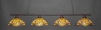 Oxford 4 Light Bar Shown In Dark Granite Finish With 16" Amber Dragonfly Art Glass