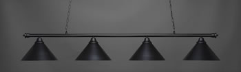 Oxford 4 Light Bar Shown In Matte Black Finish With 14" Matte Black Cone Metal Shades