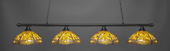 Oxford 4 Light Bar Shown In Matte Black Finish With 16" Amber Dragonfly Art Glass