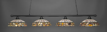 Oxford 4 Light Bar Shown In Matte Black Finish With 16" Cobblestone Art Glass
