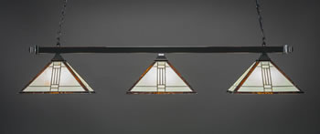 Square 3 Light Bar With Square Fitters With Square Fitters Shown In Brushed Nickel Finish With 14"  Art Glass