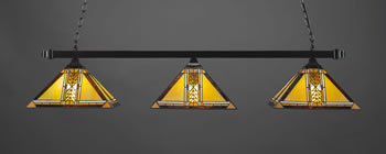 Square 3 Light Bar With Square Fitters With Square Fitters Shown In Brushed Nickel Finish With 14" Santa Cruz Art Glass