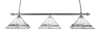 Square 3 Light Bar With Square Fitters With Square Fitters Shown In Brushed Nickel Finish With 14" New Deco Art Glass