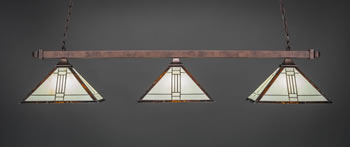 Square 3 Light Bar With Square Fitters Shown In Bronze Finish With 14" Sante Fe Art Glass
