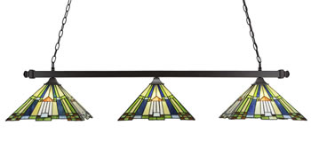 Square 3 Light Bar With Square Fitters Shown In Dark Granite Finish With 14" Tango Art Glass