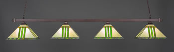 Square 4 Light Bar With Square Fitters Shown In Bronze Finish With 14" Green & Metal Leaf Art