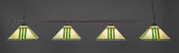 Square 4 Light Bar With Square Fitters Shown In Dark Granite Finish With 14" Green & Metal Leaf Art