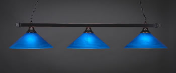Square 3 Light Bar Shown In Black Copper Finish With 16" Blue Italian Glass