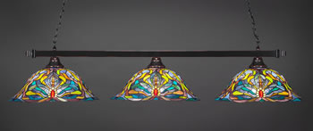Square 3 Light Bar Shown In Black Copper Finish With 19" Kaleidoscope Art Glass