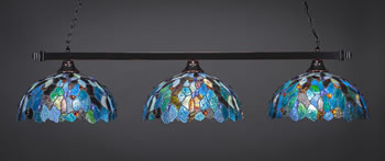 Square 3 Light Bar Shown In Black Copper Finish With 16" Blue Mosaic Art Glass