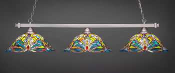 Square 3 Light Bar Shown In Brushed Nickel Finish With 19" Kaleidoscope Art Glass