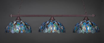 Square 3 Light Bar Shown In Bronze Finish With 16" Blue Mosaic Art Glass