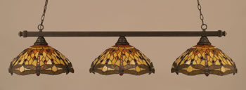 Square 3 Light Bar Shown In Dark Granite Finish With 16" Amber Dragonfly Art Glass