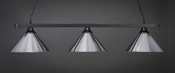 Square 3 Light Bar Shown In Matte Black Finish With 14" Chrome Cone Metal Shades