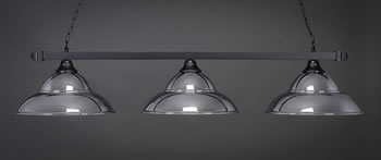 Square 3 Light Bar Shown In Matte Black Finish With 14" Chrome Double Bubble Metal Shades