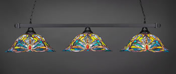 Square 3 Light Bar Shown In Matte Black Finish With 19" Kaleidoscope Art Glass