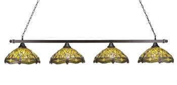 Square 4 Light Bar Shown In Bronze Finish With 16" Amber Dragonfly Art Glass