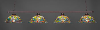 Square 4 Light Bar Shown In Bronze Finish With 19" Kaleidoscope Art Glass