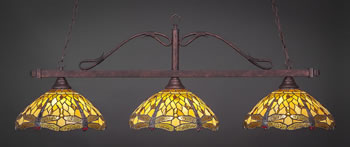 Scroll 3 Light Bar Shown In Bronze Finish With 16" Amber Dragonfly Art Glass