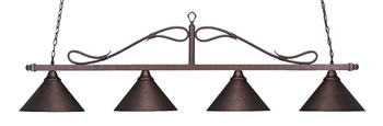Scroll 4 Light Bar Shown In Bronze Finish With 14"  Bronze Cone Metal Shades