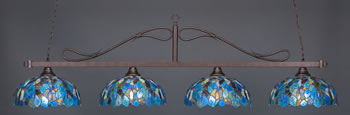 Scroll 4 Light Bar Shown In Bronze Finish With 16" Blue Mosaic Art Glass