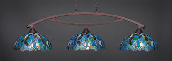 Bow 3 Light Bar Shown In Bronze Finish With 16" Blue Mosaic Art Glass