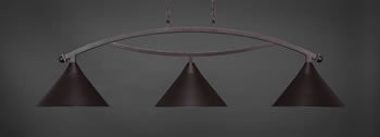 Bow 3 Light Bar Shown In Dark Granite Finish With 14" Dark Granite Cone Metal Shade