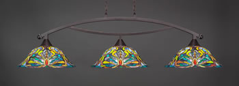 Bow 3 Light Bar Shown In Dark Granite Finish With 19" Kaleidoscope Art Glass