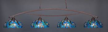 Bow 4 Light Bar Shown In Bronze Finish With 16" Blue Mosaic Art Glass